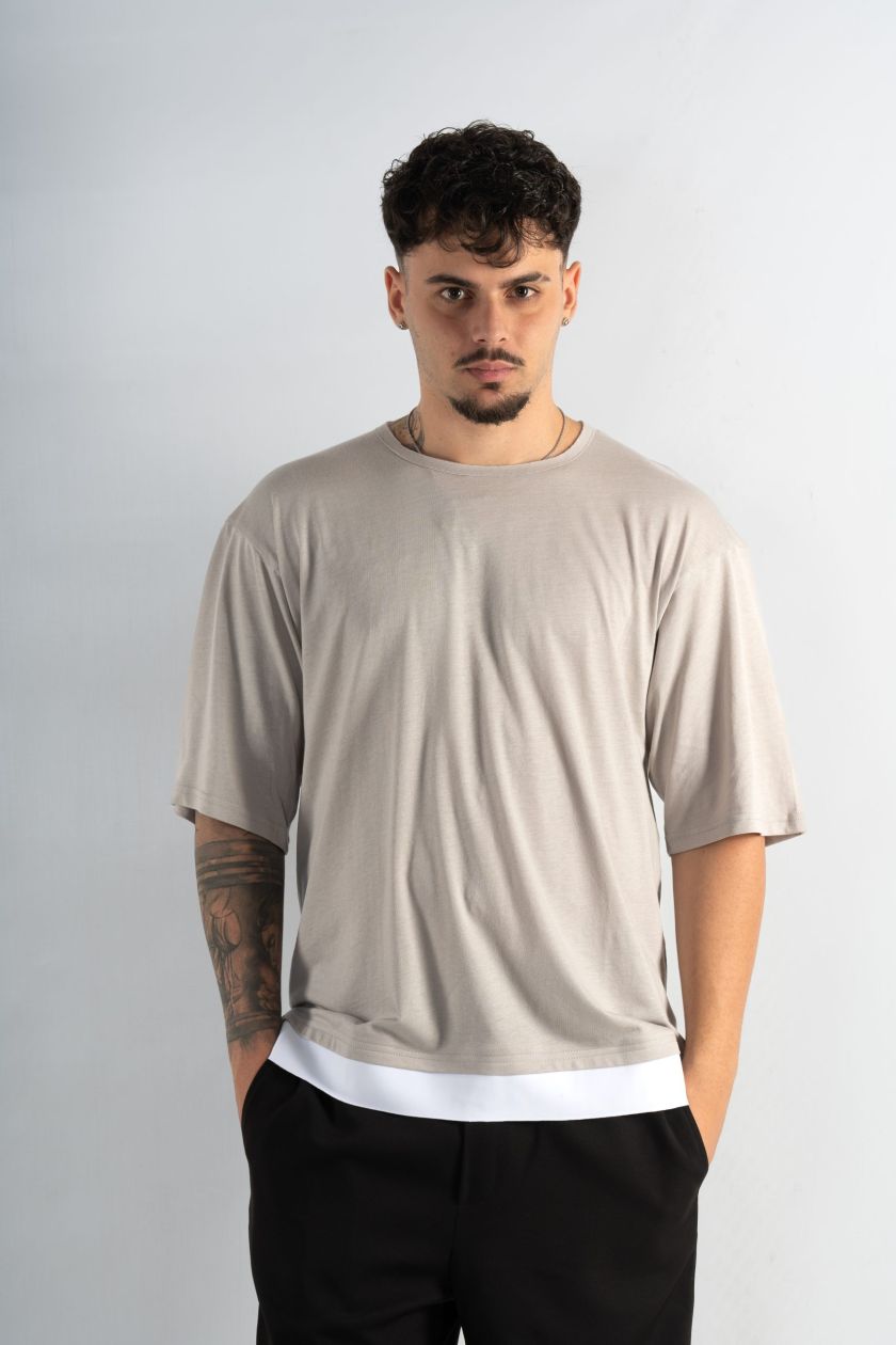 Tricou Gri Prelungire Albă